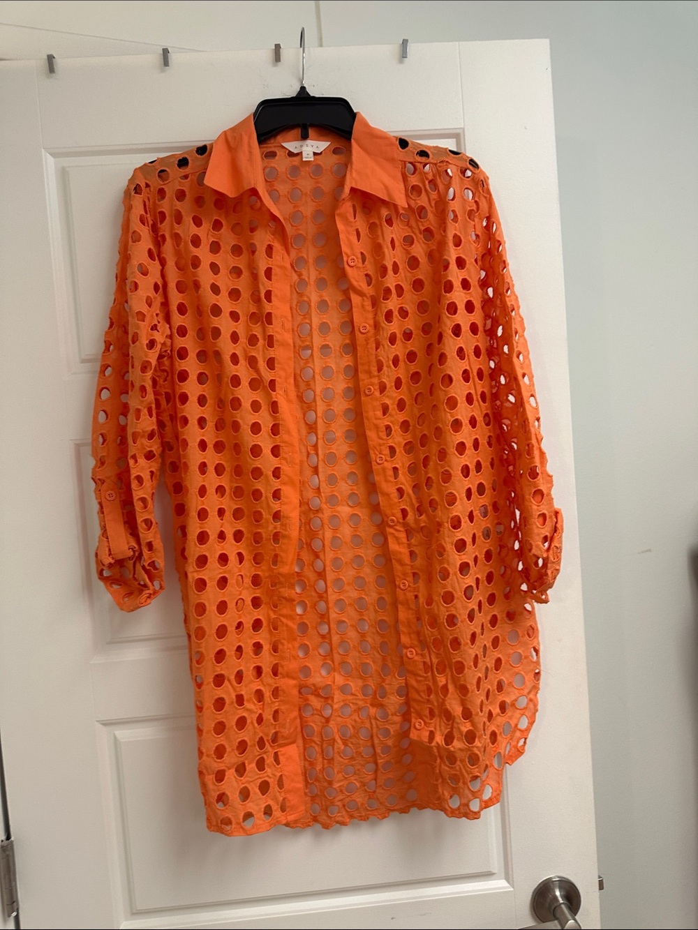 Orange Eyelet Button-Up Cover-Up Shirt